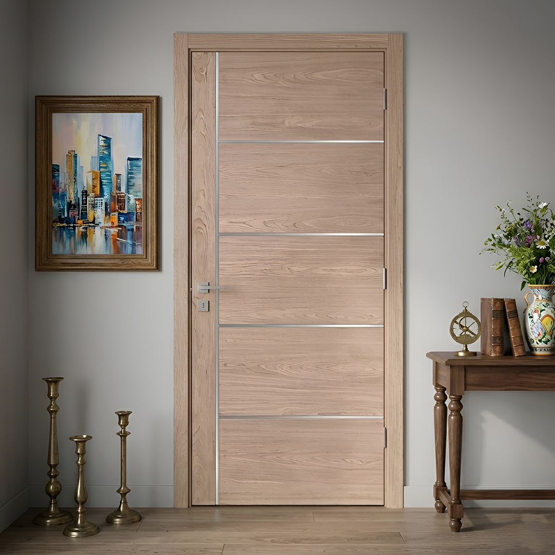 04 EV Walnut Flush Door with Aluminum Strips - Image 1