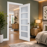 White-Primed 5-Lite Frosted Glass Door - Image 3