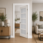 White-Primed 5-Lite Frosted Glass Door - Image 4