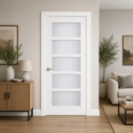 White-Primed 5-Lite Frosted Glass Door